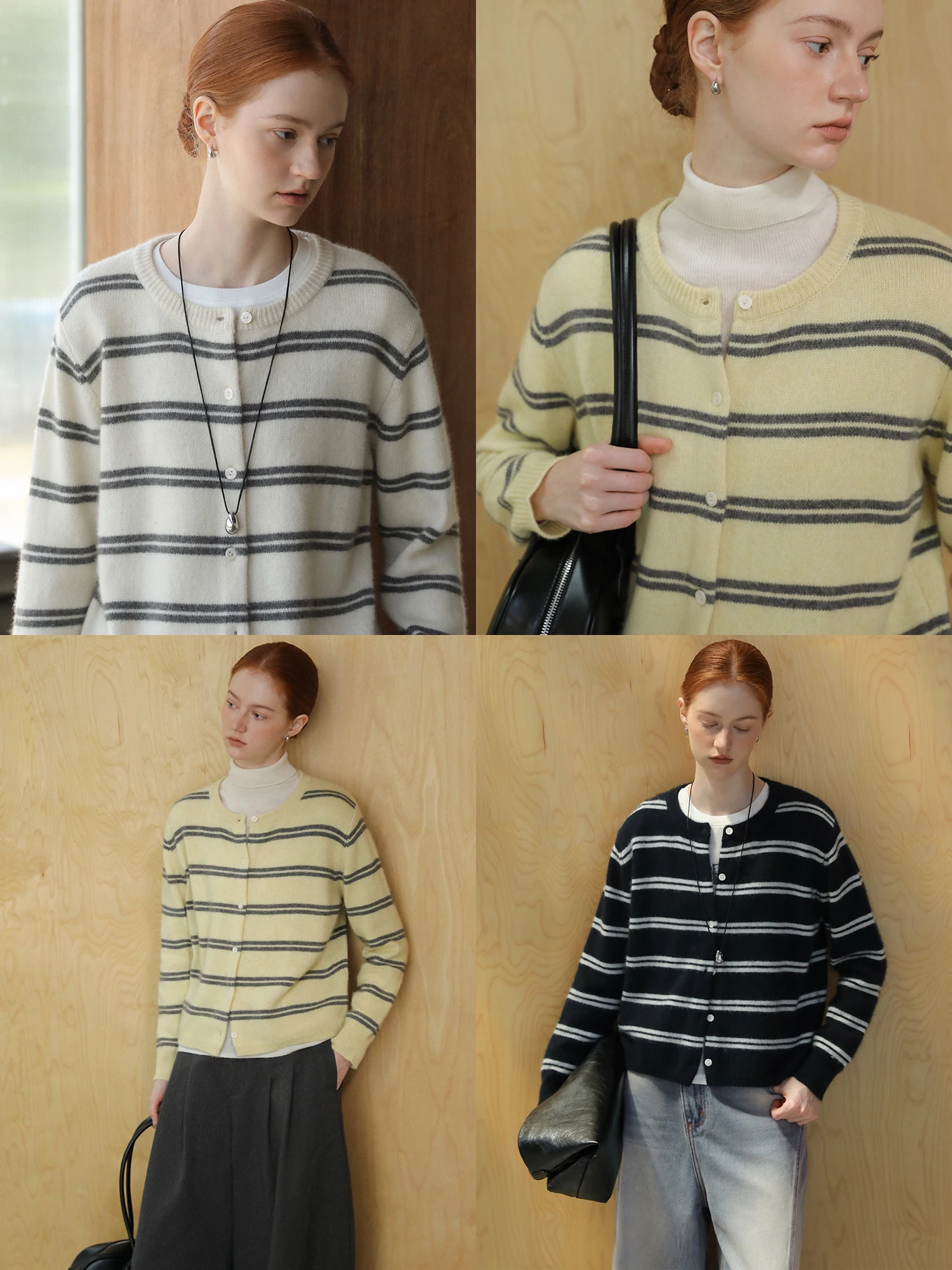 

MELLIIY 2025 Зимний женский повседневный вязаный шерстяной кардиган в полоску с длинными рукавами, стандартный крой, мягкий, удобный, с открытым передом