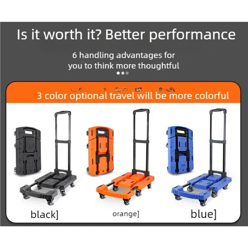 Hand Carts Trolleys Retractable Small Foldable Flatbed Transport Cart Portable, Silent Hand Cargo Cart Material Handling Tools