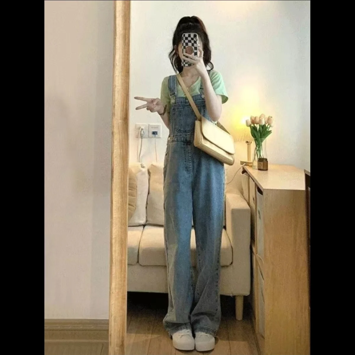 

Royal Blue Jumpsuits Japanese Embroidered Yellows Student Reducing Denim Preppy Chic Summer College Comfy Drape Garment Vertical