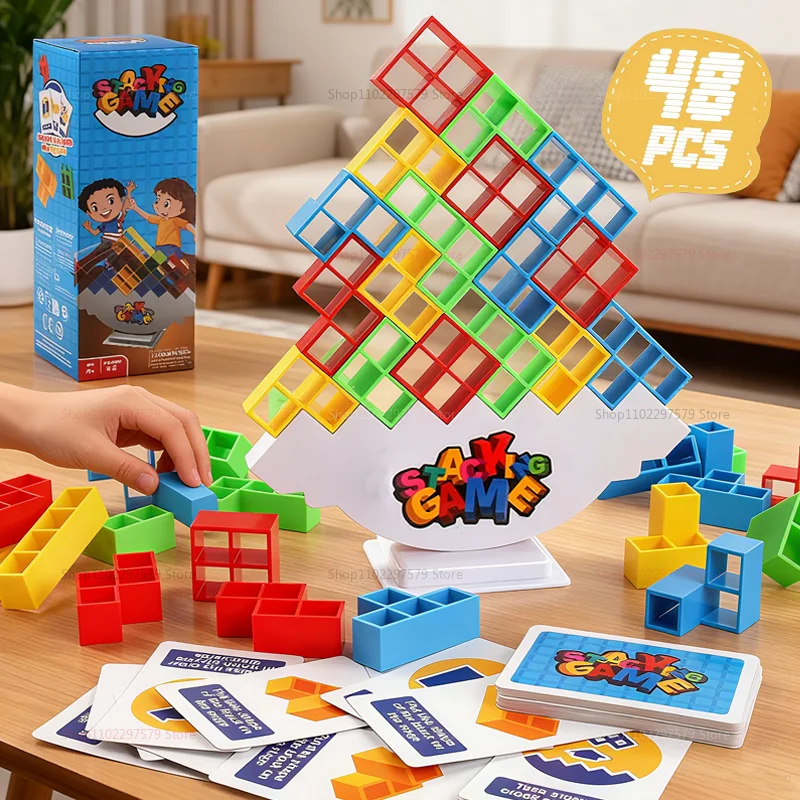 48-64PCS Toren Fun Balance Stapelen Bouwstenen Bordspel voor Kinderen Volwassenen Vrienden Team Dorm Familie spel Nacht en Feest