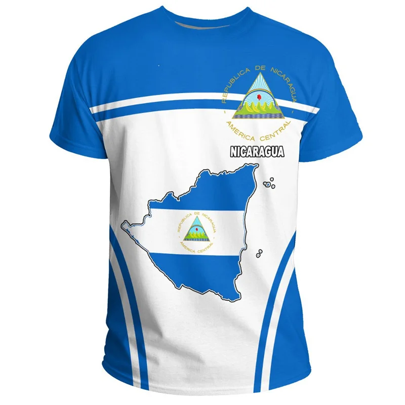 Nicaragua Flag 3D Printed T Shirt For Men Outdoor Sports Fitness T-shirt Tops Street Summer Short Sleeves Oversized Tee Shirts