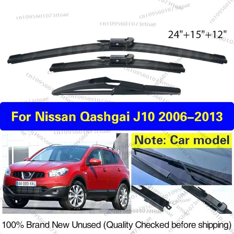 

3PCS Car Wiper For Nissan Qashqai J10 2006 - 2013 Front Rear Windshield Windscreen Wiper Blade Rubber Car Accessories 24"15"12"