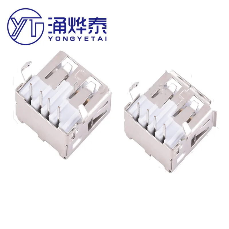 YYT 10PCS AF 90 Degree USB Female A Female Horizontal White Computer Mobile Interface Edged Boundless Copper