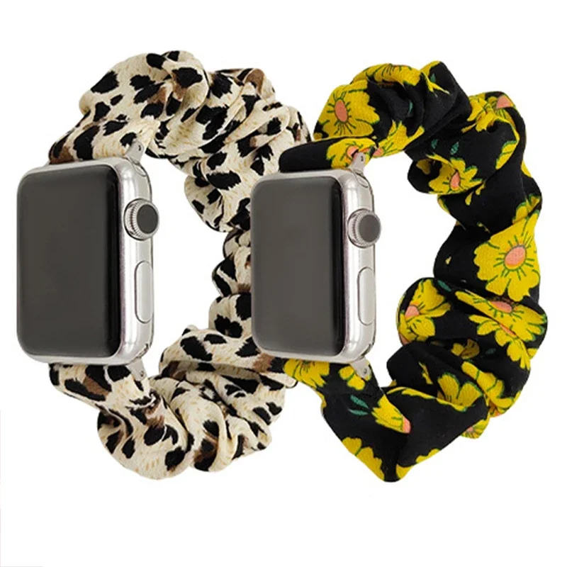 Scrunchies Elastic Band for Apple Watch 7 6 SE 5 4 Strap for Iwach 40mm 44mm 42mm 38mm 45mm 41mm 49mm Women Bracelet Fashion