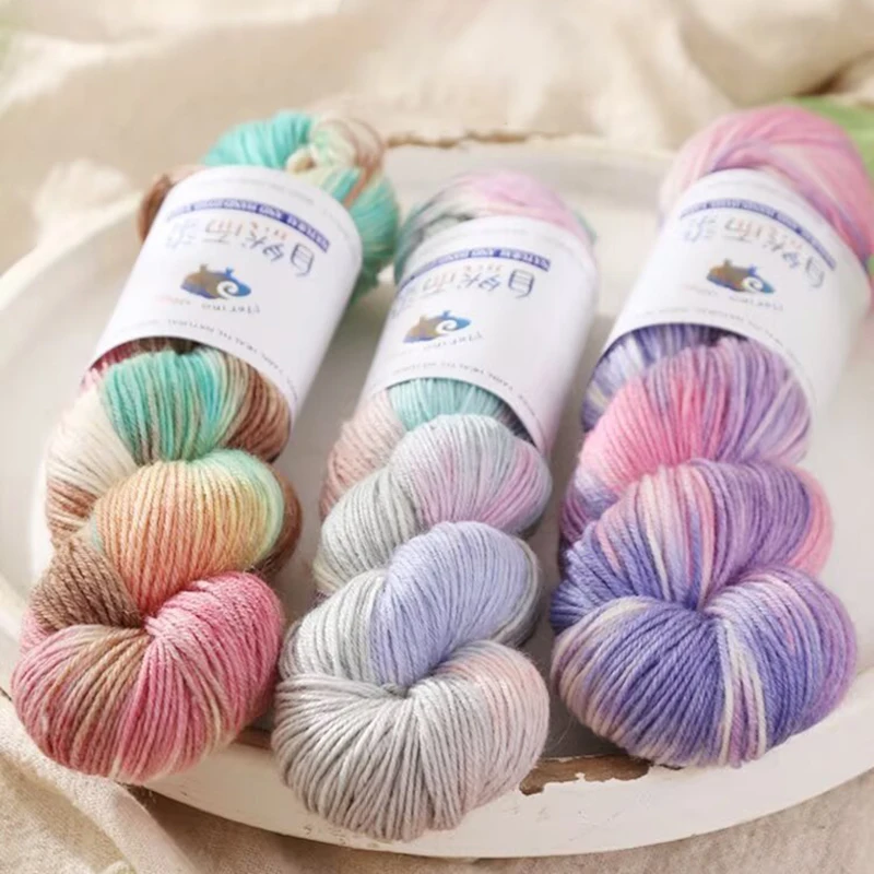100g/roll 270M Merino Wool Yarn Handmade Dyed Wool Yarn Soft Sweater Scarf Hat Woven Rainbow Baby Yarn