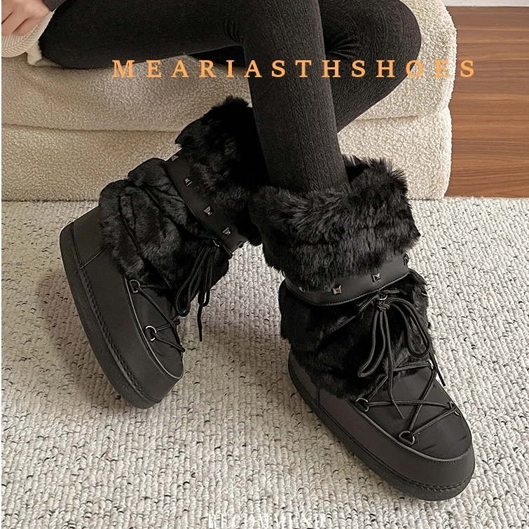 size 35-40 New Fashion Winter platform Warm Women Snow Boots Cold-proof Ski Warm Mid-calf Space Slip-resistant Cotton Shoes