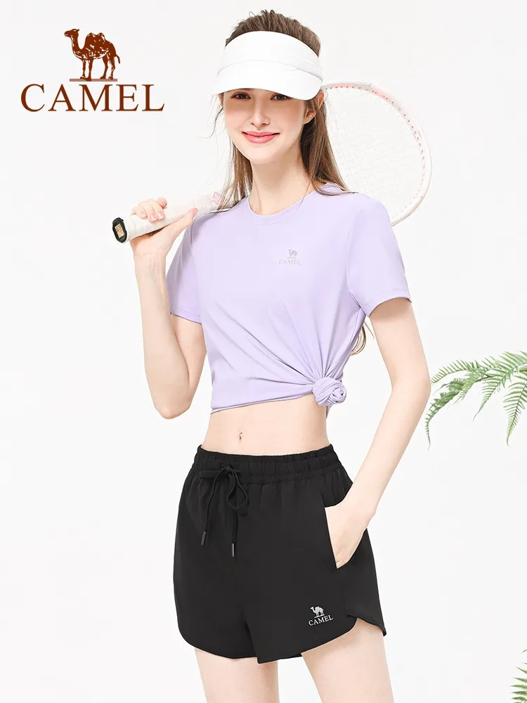 

CAMEL yoga sports suit women's 2-piece set yoga clothes spring fitness clothing breathable training suit short sleeves clothes