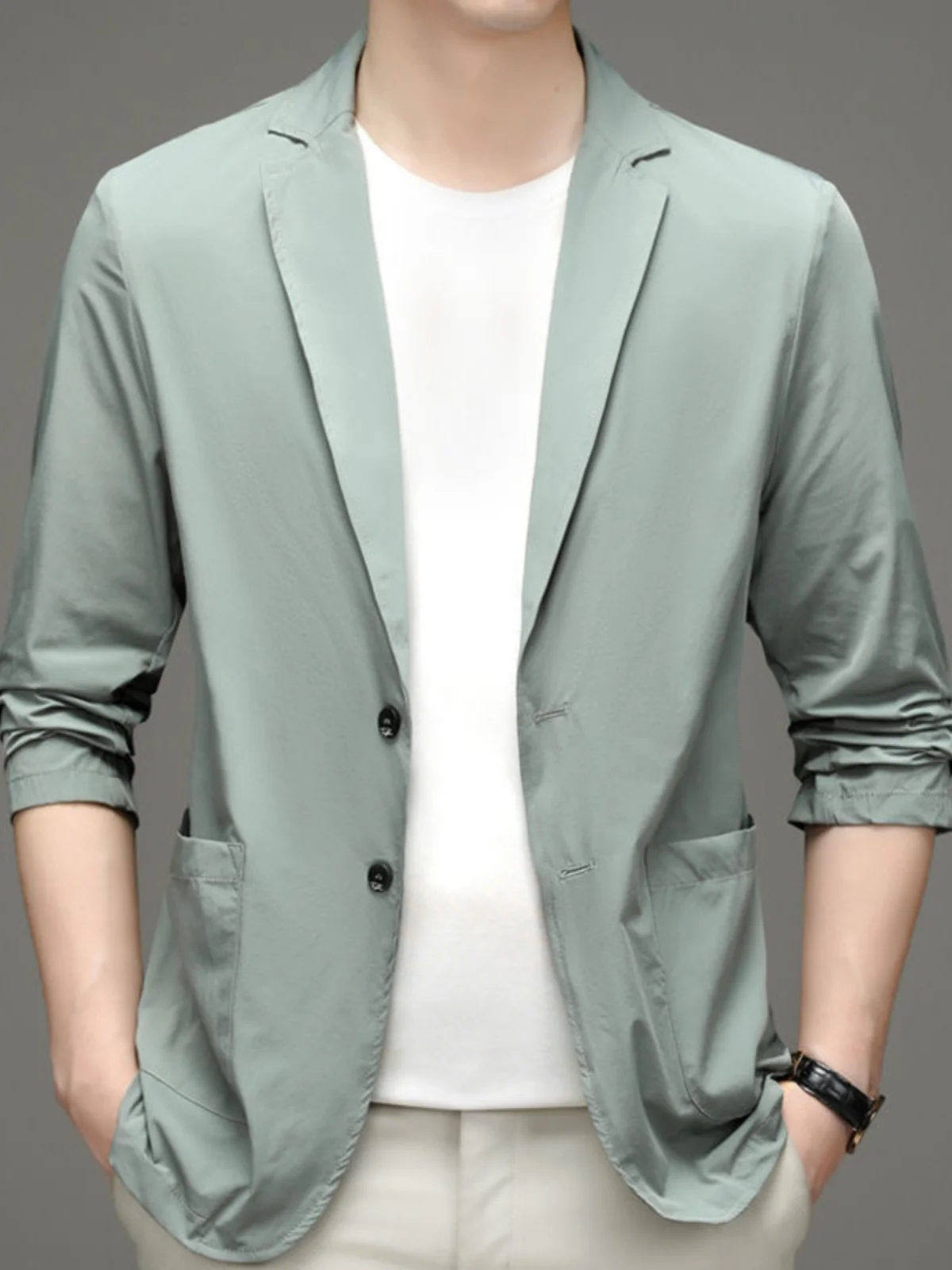 Spring Summer New High-End Business Men's -Suit Ultra-Thin Ice Silk Sun Protection Breathable Casual Suit Jacket for Men