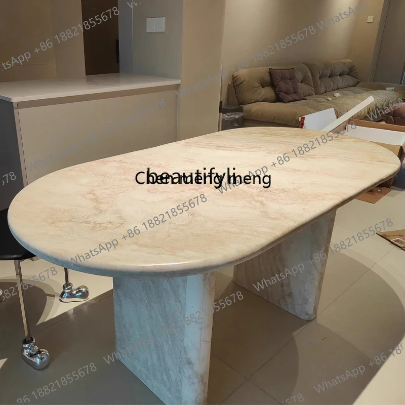 Natural Cave Stone Long Table High-End Home Nordic Mid-Ancient Restaurant Marble Dining Table