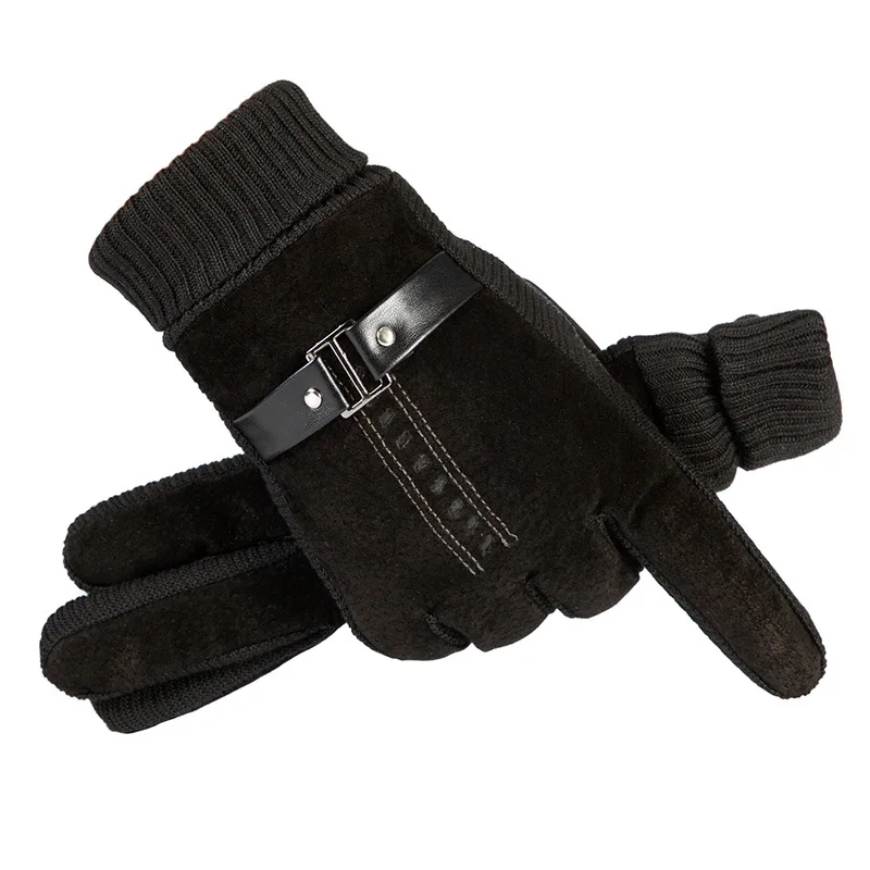 Winter Pigskin Gloves Non Slip Cold Resistant Fleece Lined Long Finger Touchscreen for Cycling Men and Women