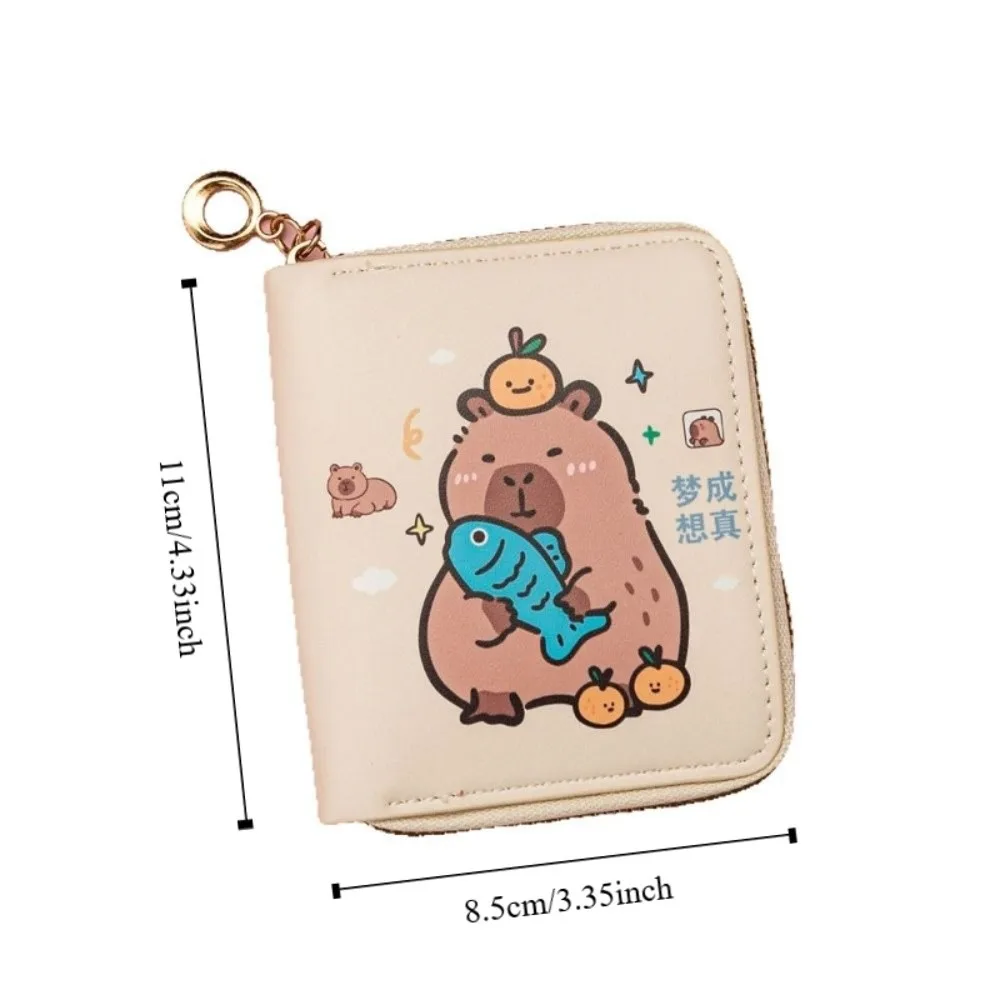 かわいいジッパー付きカピバラショートウォレットPUレザー漫画コインパース多層防水カードバッグ