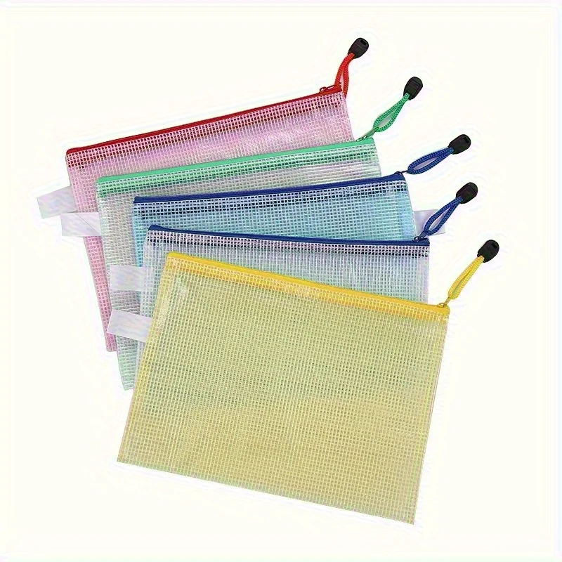 5PCS Stationery Storage Folder File Mesh Zipper Pouch A4 A5 A6 Document Bag Zip File Folders School Office Supplies