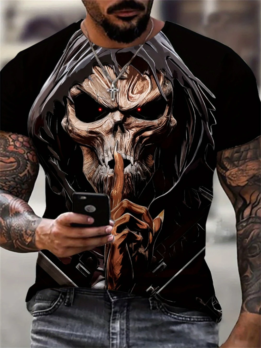 

Men's Terrorist Skull Print T-Shirt Summer Clothes Men's Dry Fit Shirt Short Sleeve Tee Graphic T Shirt Vintage Man Clothes Tops