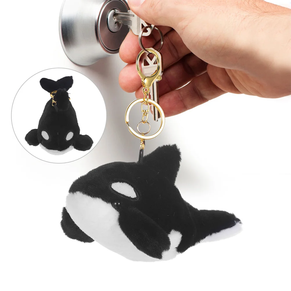 2 Pcs Plush Toy Killer Whale Keychain Ring Pp Cotton Purse Backpack Handbag Charms