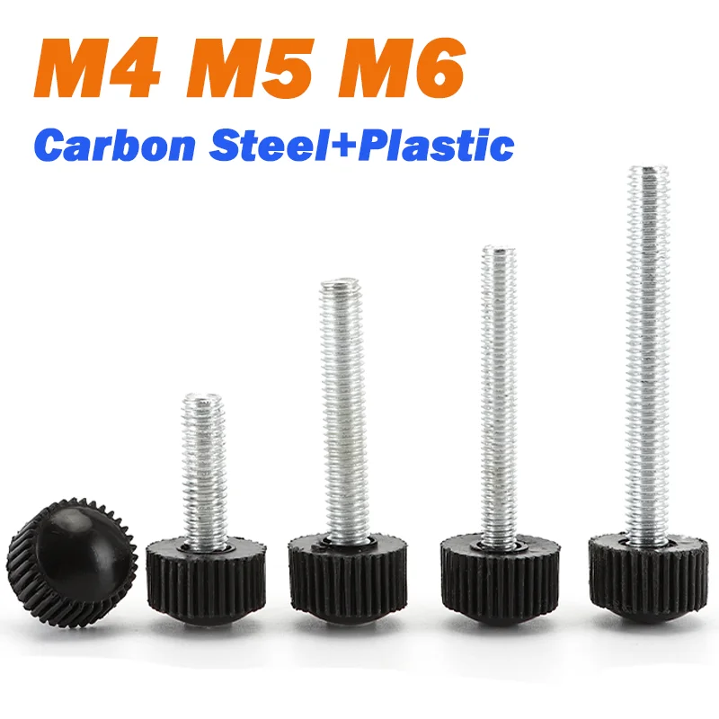 Leijiu 5pcs Round Handle Hand Screw M4 M5 M6 Round Knurled Carbon Steel Plasticthumb Screws Plastic Tighten Bolt Nuts Knob Black
