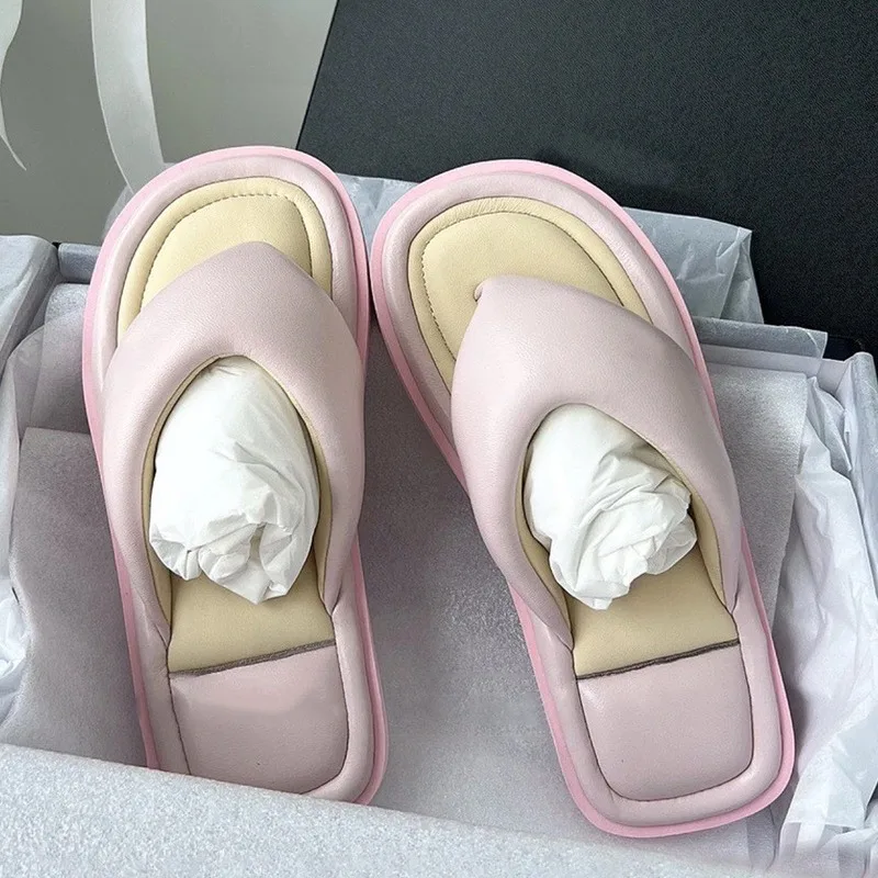 2024 Summer New Soft Soft Candy Color External Wearing Herringbone Slippers Women's Flat Bottom Pinch Toe Cool Slippers