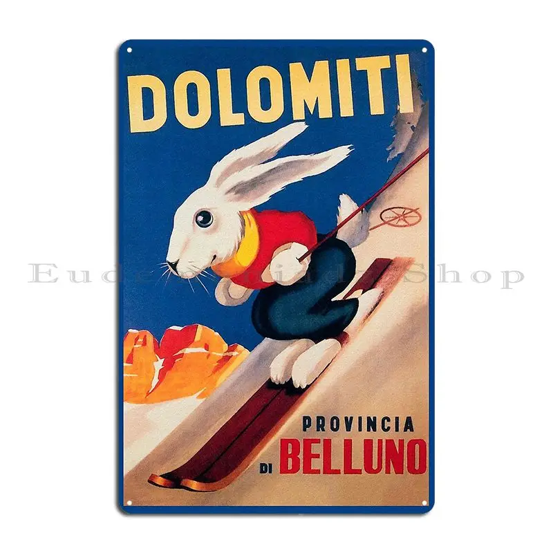 Ski Bunny Rabbit Vintage Winter Sport Travel Advert Metal Plaque Poster Cinema Custom Cinema Pub Personalized Tin Sign Poster