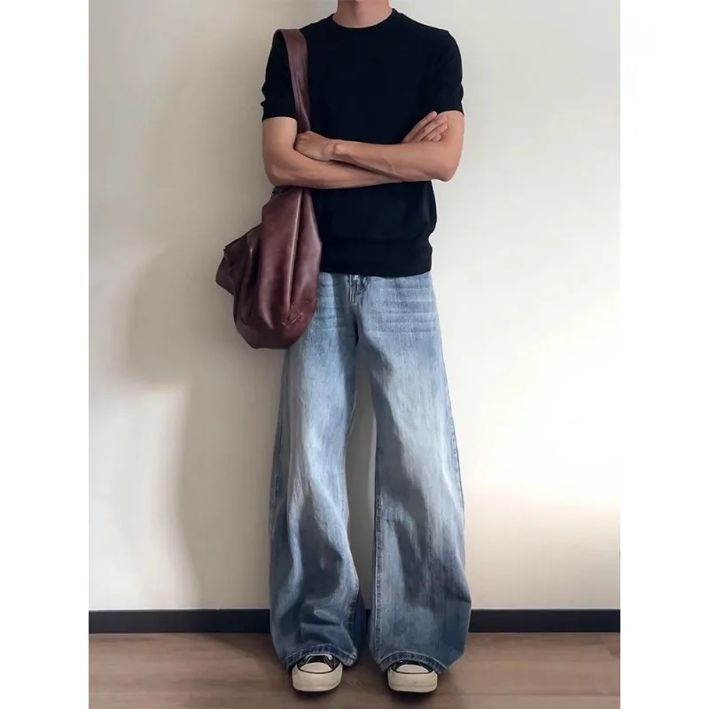 

Голубые джинсы Scimitar, мужские осенние повседневные универсальные прямые брюки в американском стиле ретро в стиле ретро