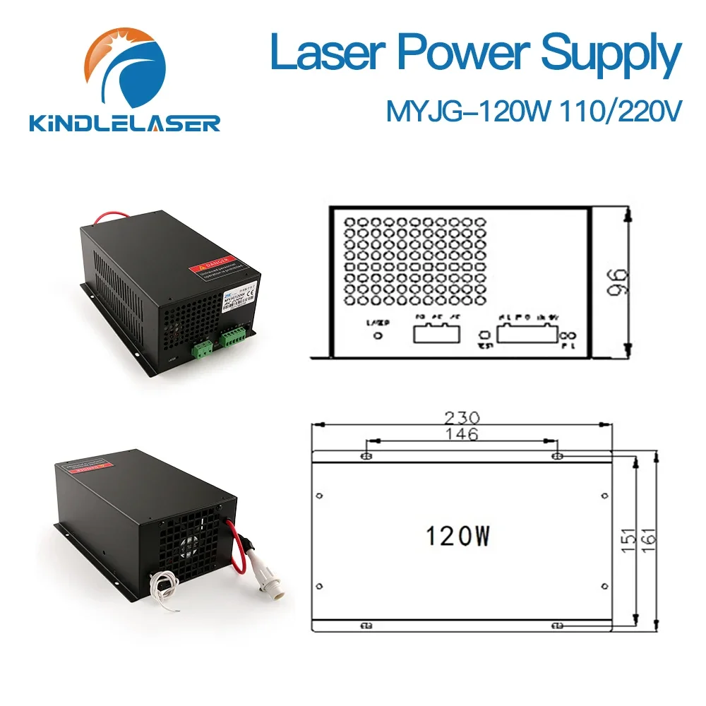 Imagem -05 - Kindlelaser-fonte de Alimentação Laser Tubo Máquina de Corte Fonte para Reci Efr Yongli Cdwg Co2 Myjg120w 110 v 220v 120w