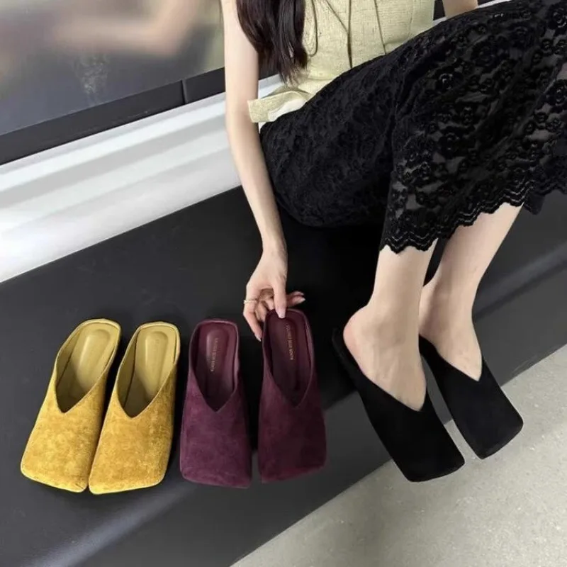 

Women Suede Flats Mules Shoes Square Toe Slingback Slippers Casual SandalsTrend Summer Dress Flip Flops Cozy Mujer Slides