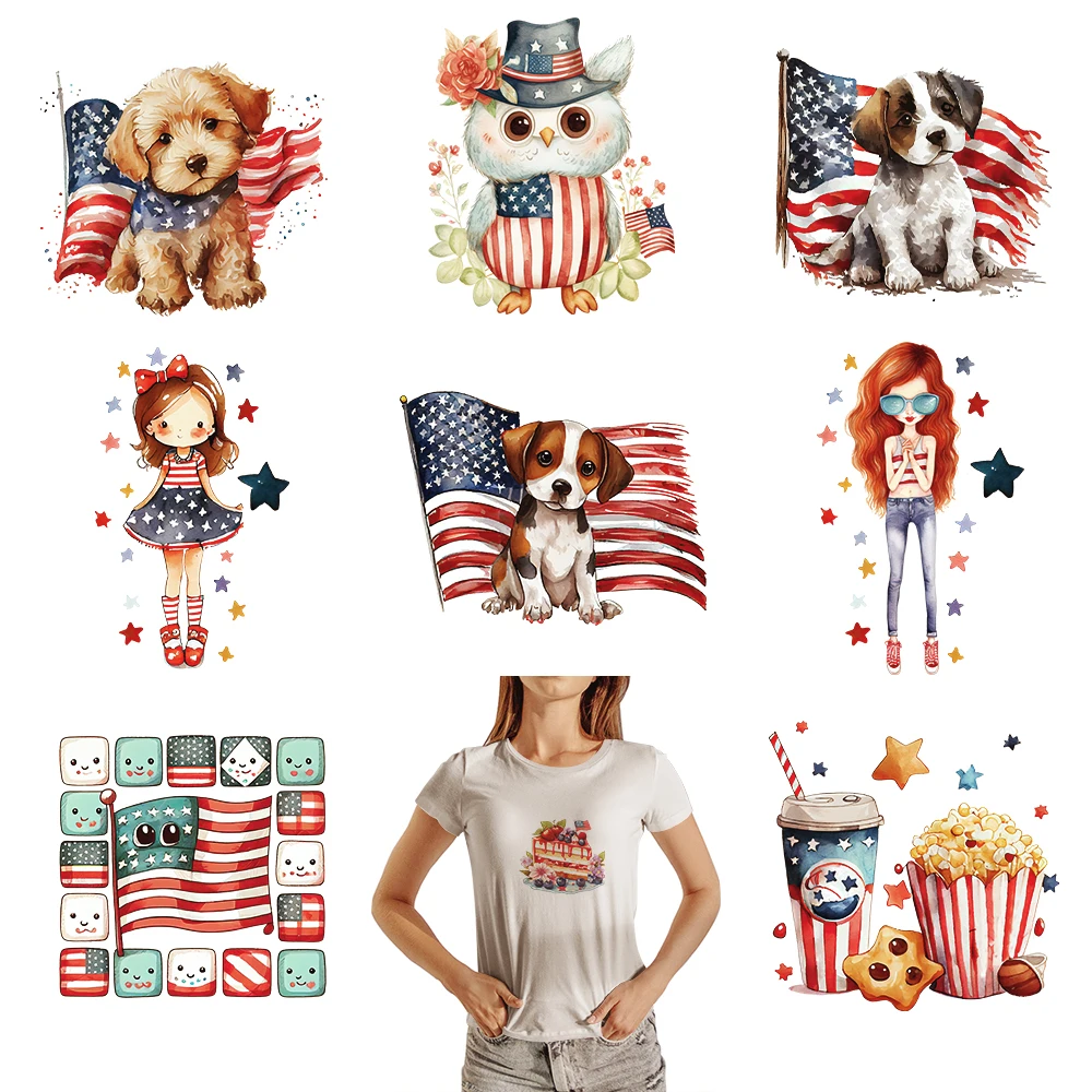 Cola Popcorn Food Puppy Owl Little Girl Iron on Patches Iron-on Transfers for Clothing Dtf Transfers Ready to Press DIY Apparel