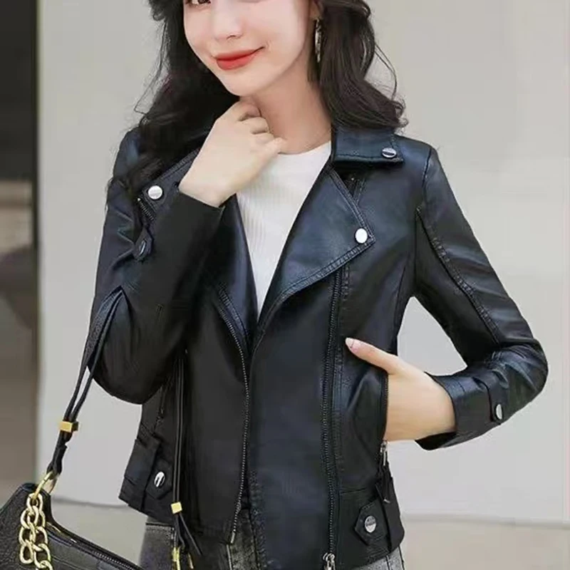 PU Leather Jackets Women's Spring Autumn New 2025 Haining Conventional Coat Slim Fashion Ladies Outwear Motorcycle Outcoat Tide