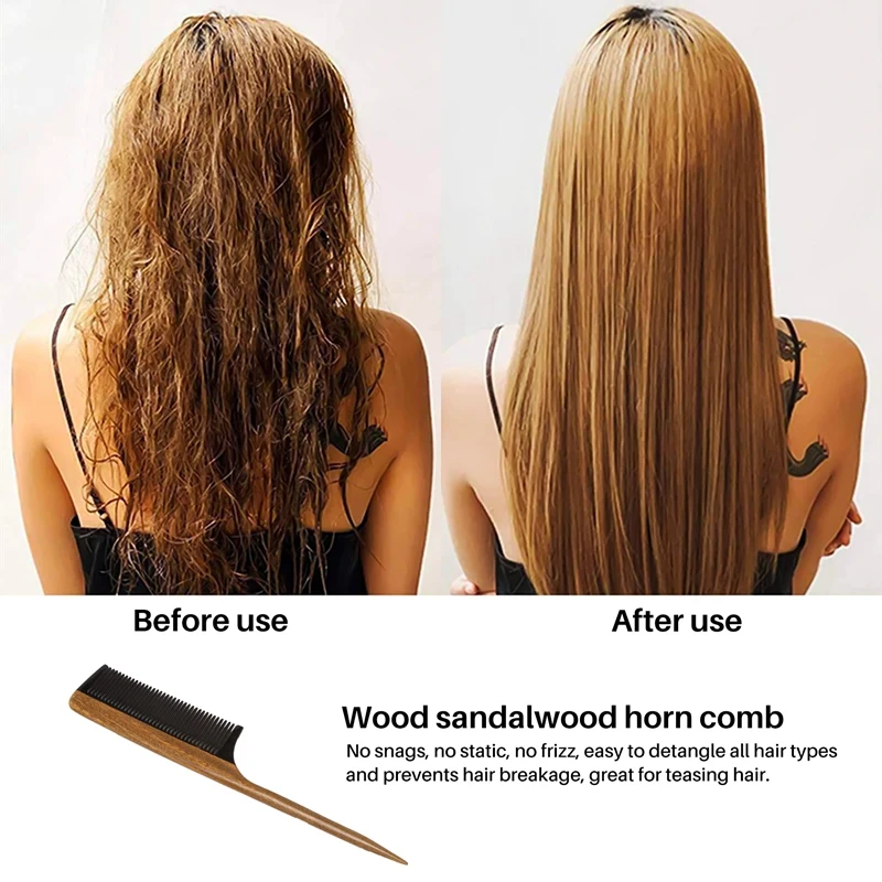 자연스러운 고운 이빨 나무 꼬리 빗, 정적 없음, 보라색 하트, 검은 뿔 이빨, 머리 빗