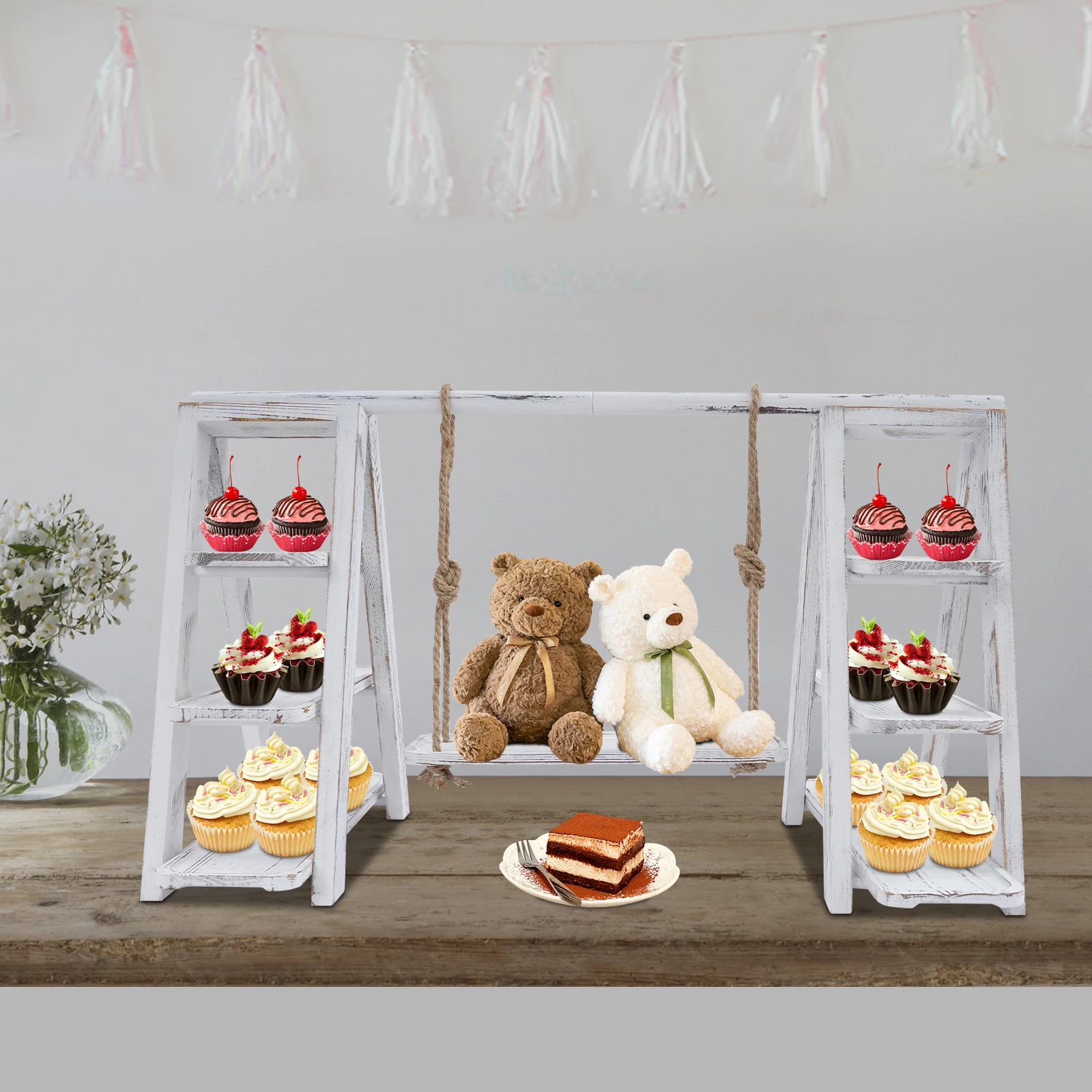 

White 3 Tier Cupcake Stand Serving Ladder Stand Table Display Set with Removable Trays for Party Birthday Wedding