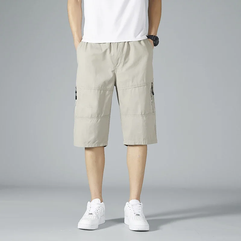 

Summer Men's Shorts Cool Sportswear Running Sport Shorts Straight Elastic Thin Short Pants High Quality Male Clothes Khaki 8817