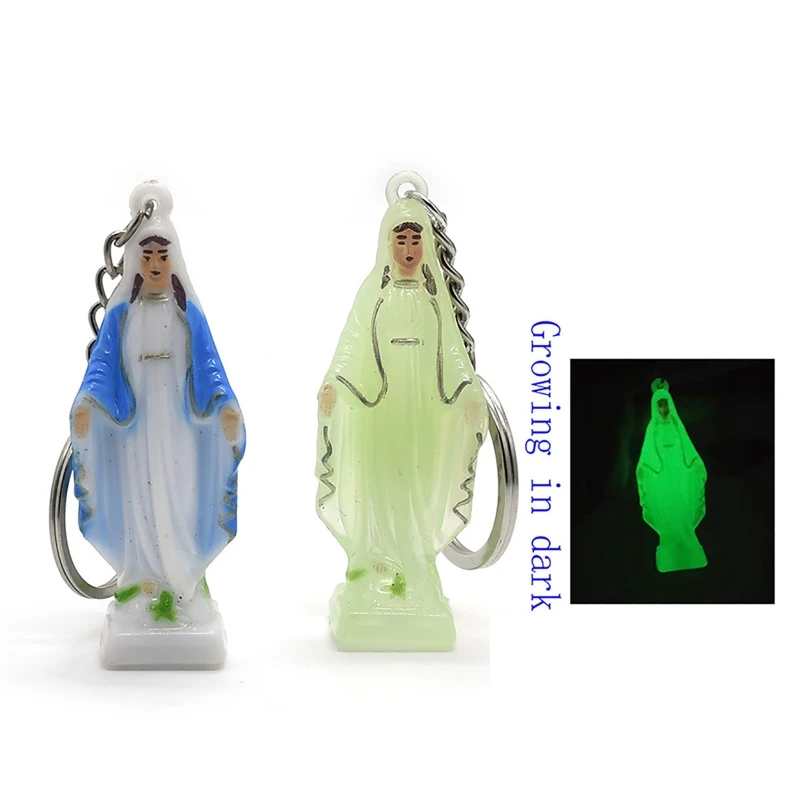 Luminous Virgin Mary Catholic Keychain Holy Mother Glow in the Dark Key Ring Pendant Charm