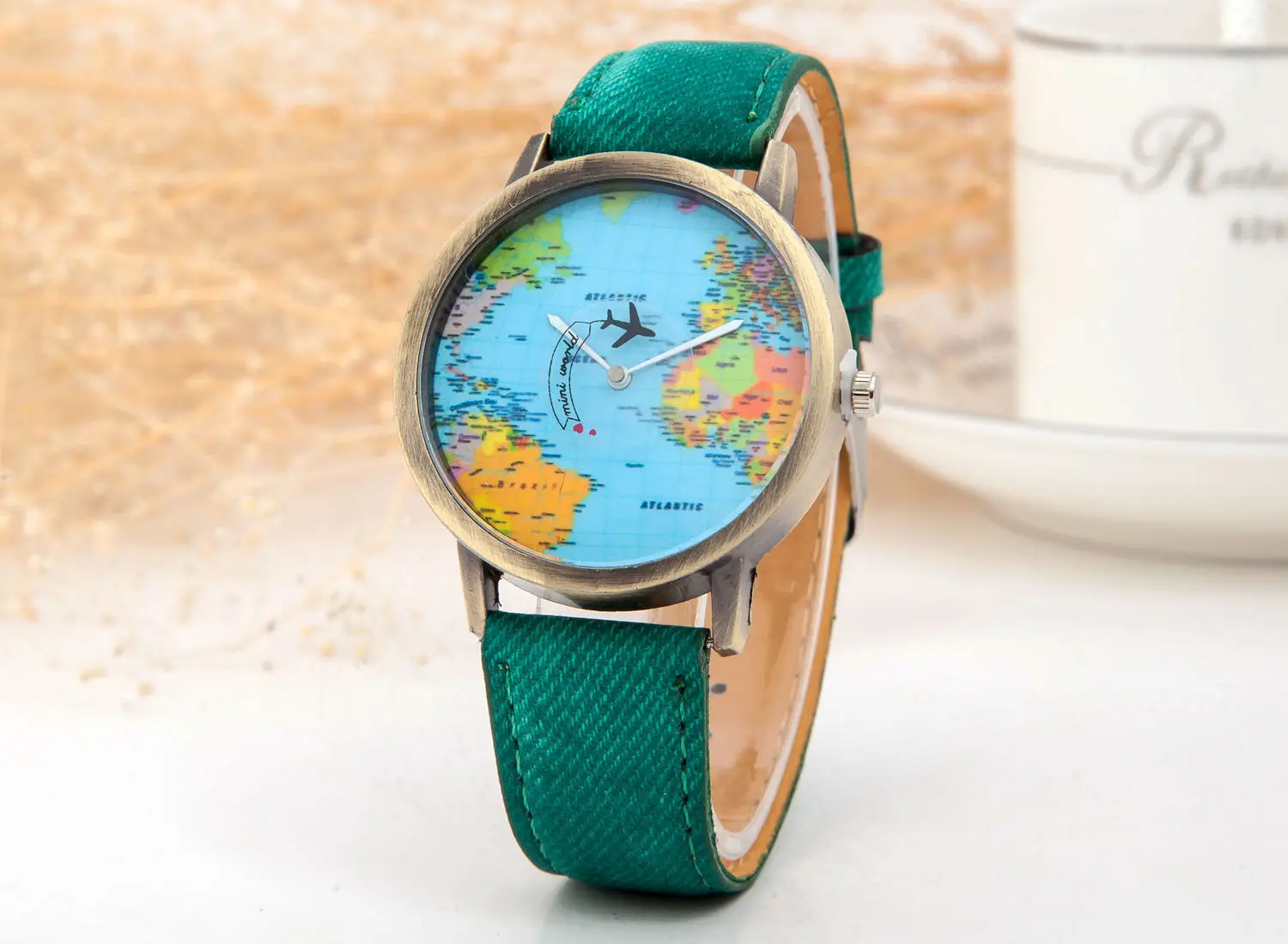 Relojes de Mujer con esfera de tierra a la moda, Reloj de pulsera informal con correa de cuero para Mujer, Reloj para Mujer