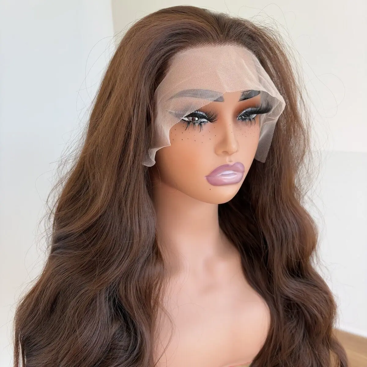 

Dark brown Heat Resistant Hair Lace Frontal Wig Long Wavy Pre Plucked