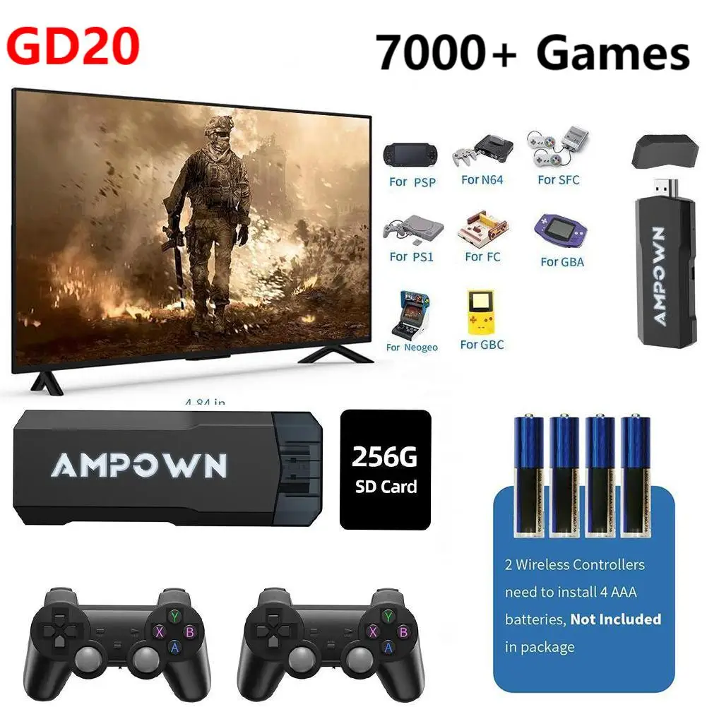 GD20 Game Stick Video Game Console 256G 70000+ Games Emuelec4.3 CPU Aigame 905M Wireless Controller 4K HD Retro TV Game Stick