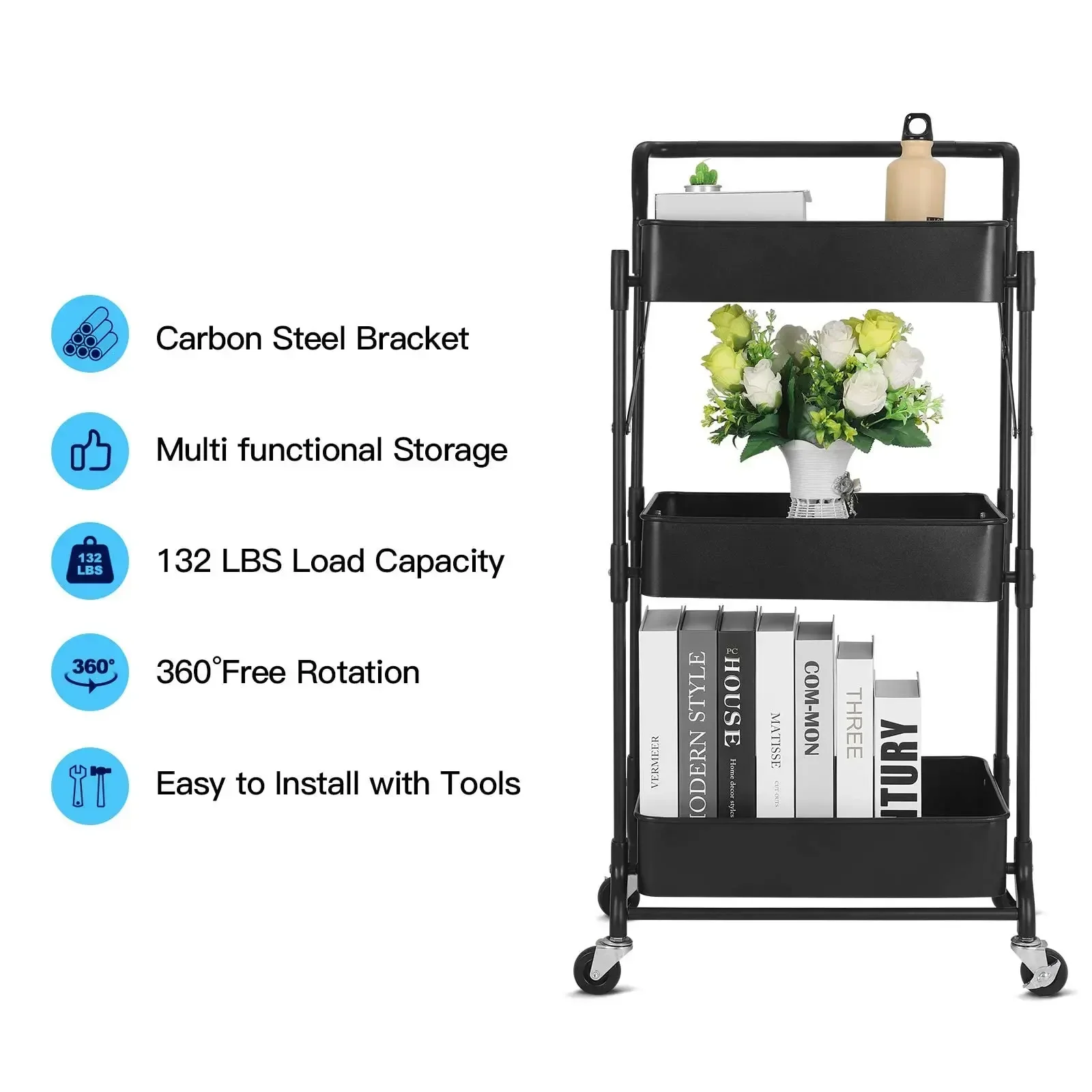 Folding Trolley Storage Rack Household Multi-function Storage Rack Kitchen Living Room Toilet Storage Rack Trolley Cart Kitchen