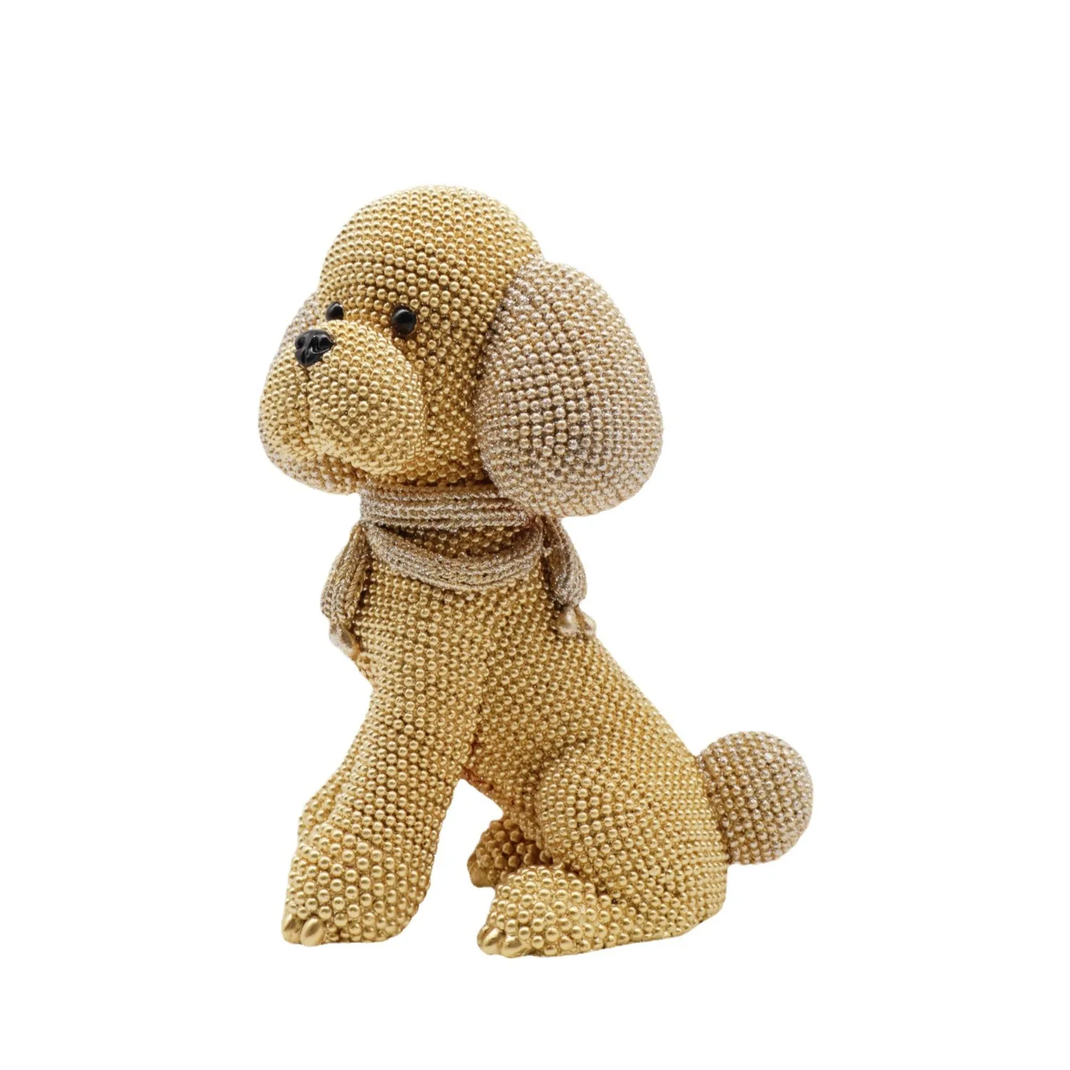 Creative Modern Beaded Bell Dog Figurine Light Luxury Resin Home Living Room Decor Ornament for Holiday Birthday Dog Lover Gift
