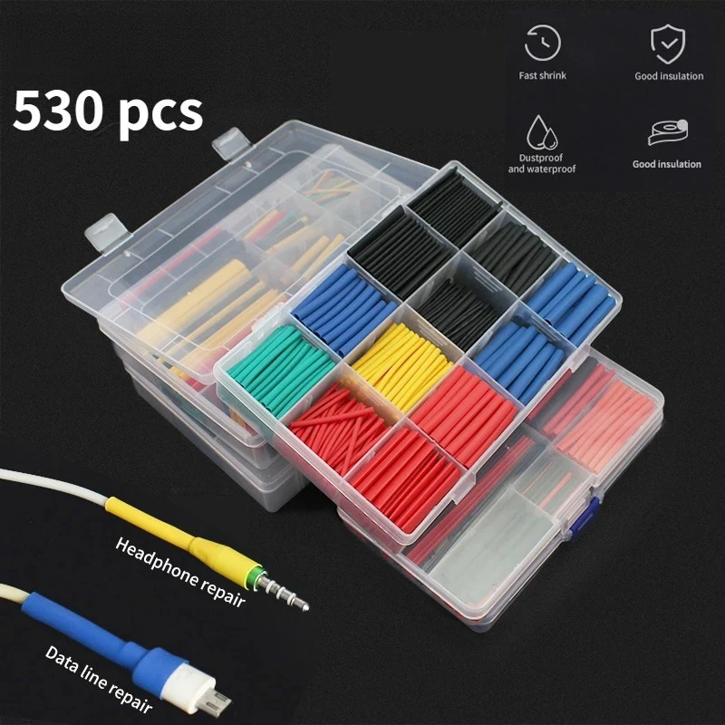 530PCS Heat Shrink Tube Kit Thermoresistant Tubing Heat Shrink Wire Wrapping Electrical Connection Cable Insulation Assorted Kit