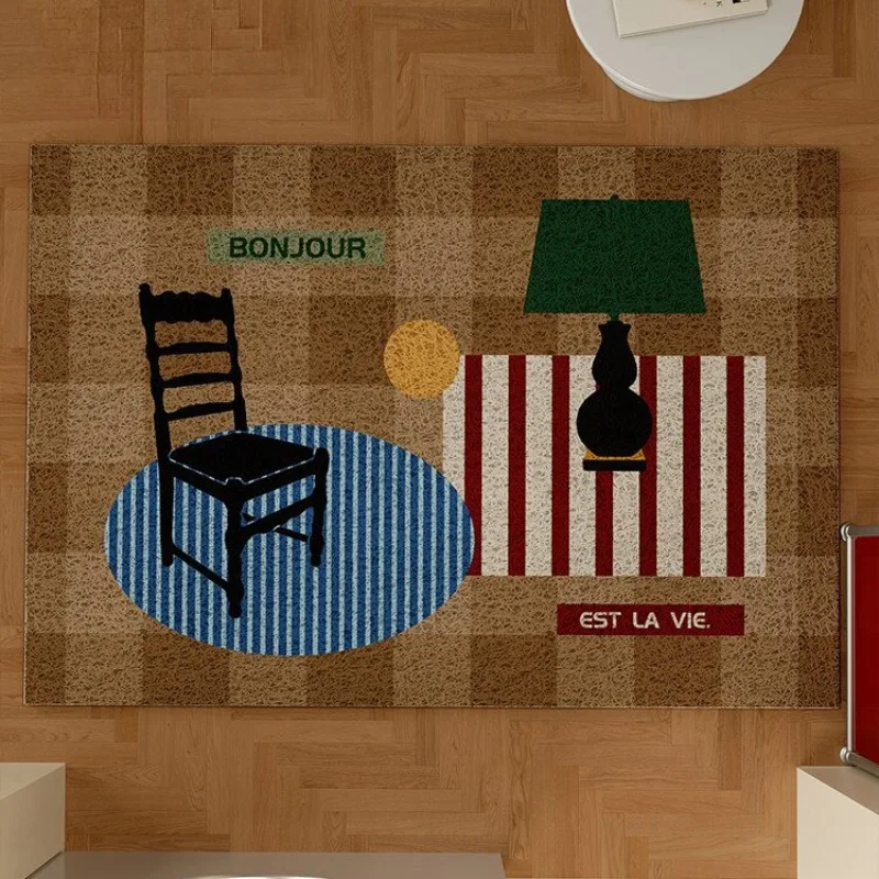 Mid Century Style Entrance Door Mat Vintage High Aesthetic Hallway Anti Slip Dirt Scraping Cuttable Floor Mat