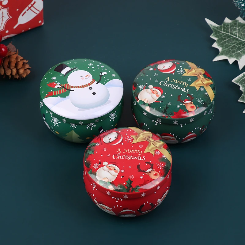 1PCS Christmas Metal Tin Jars Coffee Tea Spice Candy Jewelry Storage Case Candle Making Containers Decorations Boxes