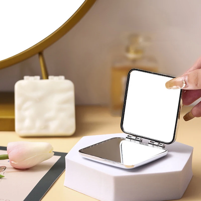 Foldable Plating Makeup Mirror Mini Square Makeup Vanity Mirror Hand Mirrors Double-sided Compact Mirror Pocket Cosmetic Mirror