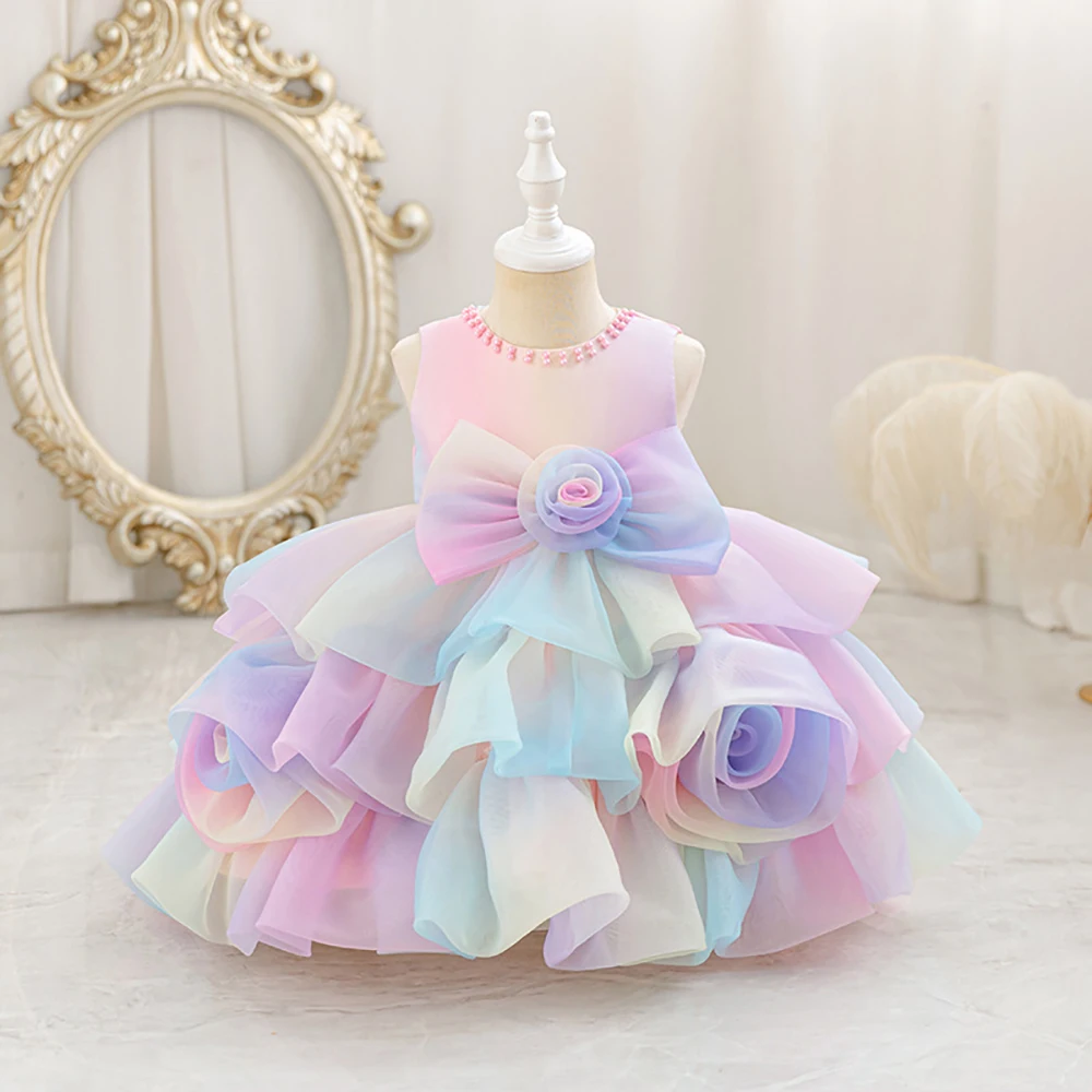 hetiso-女の赤ちゃんレインボービーズドレスクリスマスハロウィン誕生日パーティー子供子供の結婚式プリンセスボールガウン