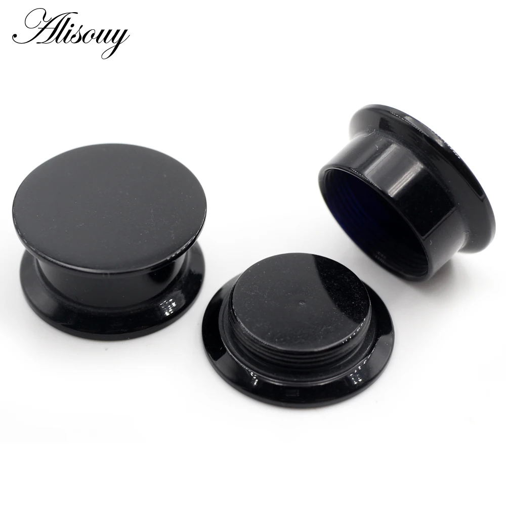 Alisouy 2PCS 3-24mm Black Acrylic Internal Thread Double Flared Ear Tunnel Plugs Expander Stretcher Gauges Piercing Body Jewelry