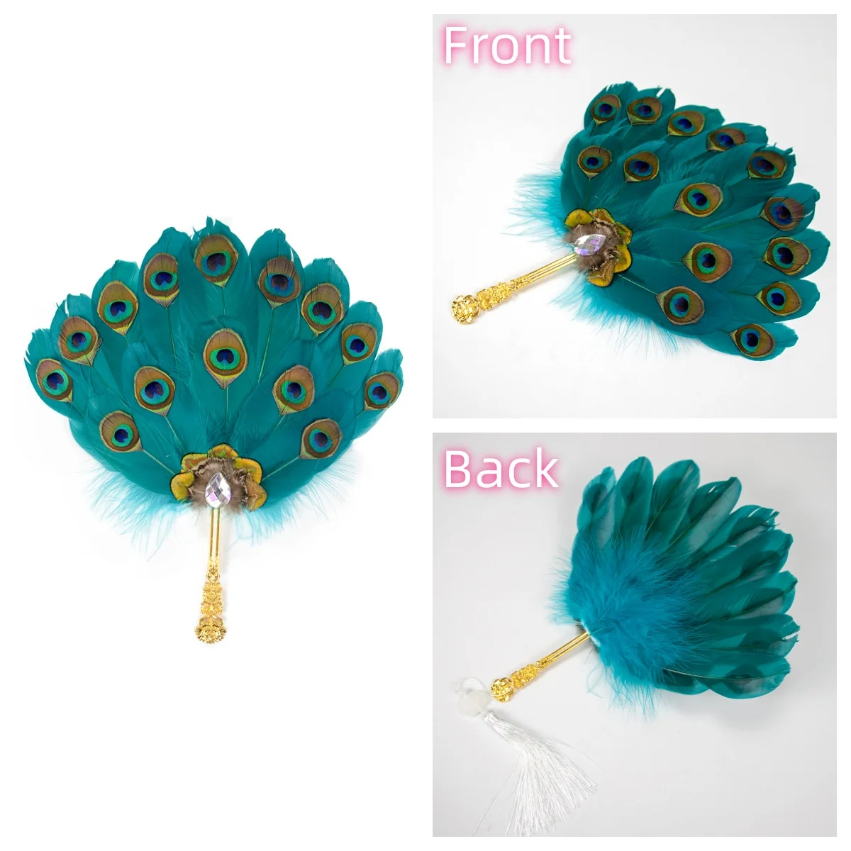 

1PCS New Peacock Feather Fan 30cm Small Feather Decor Craft Fan for Wedding Adult Cheongsam Fashion Show Dance Performance Prop