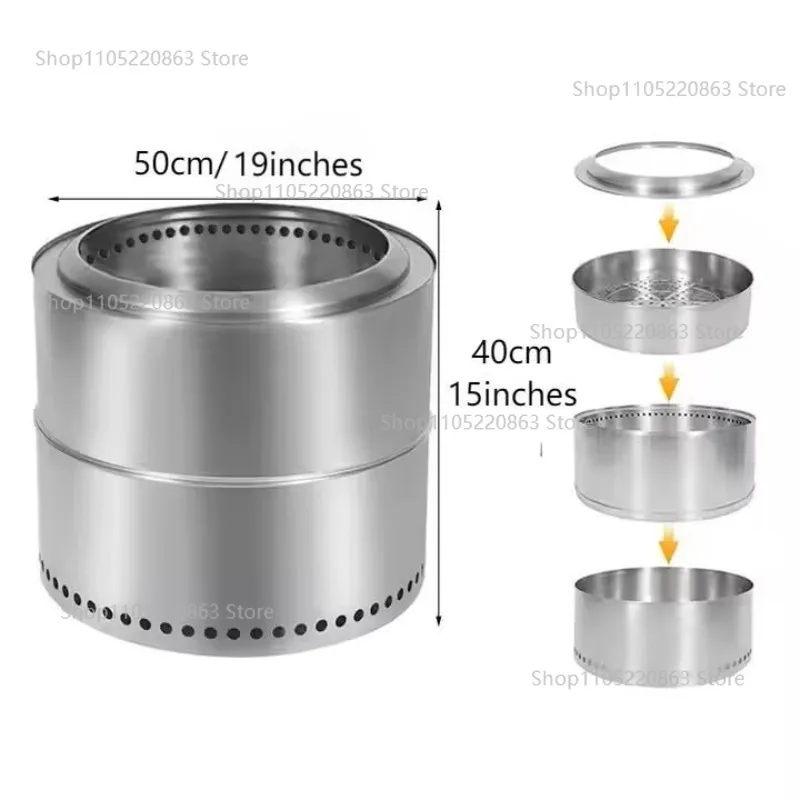 

19 Inch Stainless Steel Fire Pit Collapsible BBQ Smokeless Outdoor Heating Wood Burning Stove for Patio Furniture Garden
