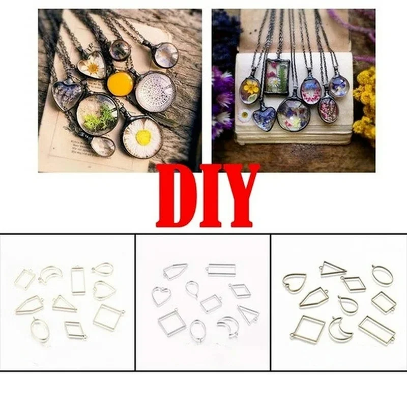 10 Pcs/Set Geometric Metal Pendant Frame Set DIY Pendant Making Epoxy UV Crystal Mold for Jewelry Necklaces