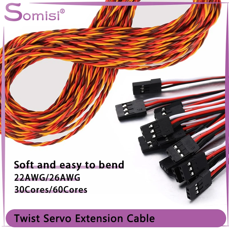26/22AWG JR Futaba Servo Extension Twisted Wire 30/60 Cores Twisted Cable Cord Lead Copper Wire for RC Model Accessories 1~50M