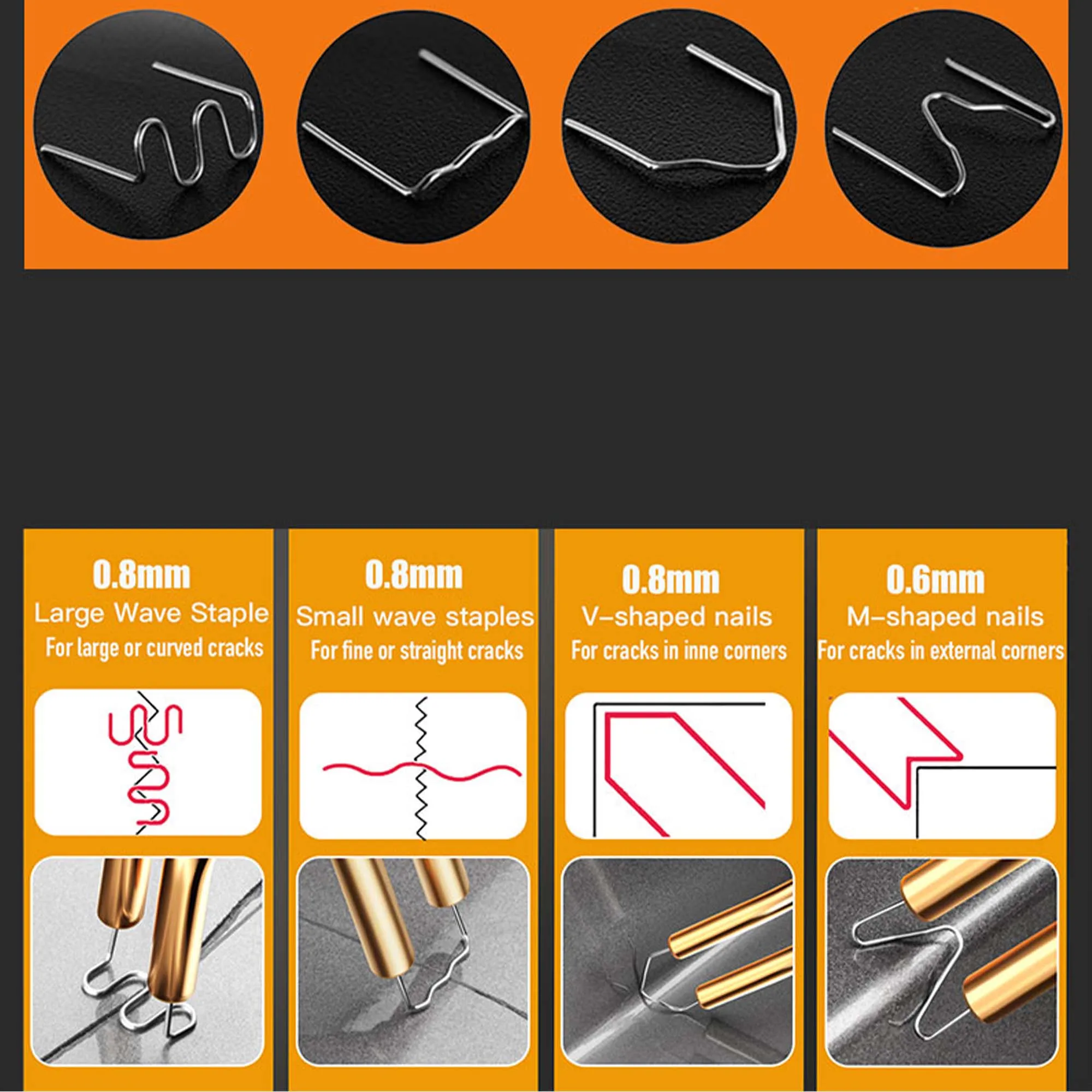 

400PCS Hot Stapler Staples Plastic Welding Welder Nails Kit Car Bumper Repair Welding Gun Hot Stapler S Wave M Flat