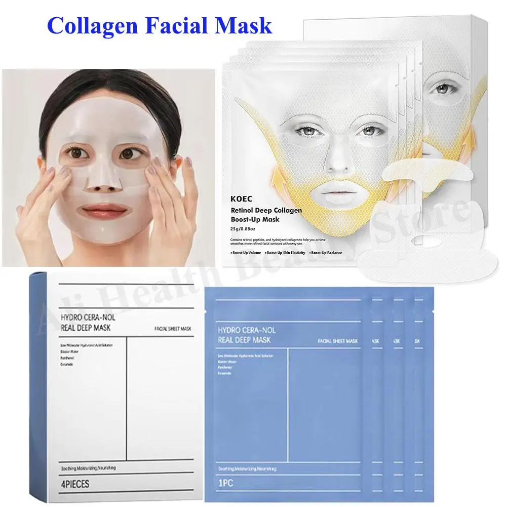 Bio-Collagen Real Deep Mask 4pcs/Box Hydrolyzed Collagen Rejuvenation Pore Shrinking Refresh Moisturizing Facial Mask