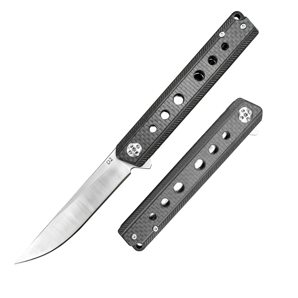 D2 Blade Ball Bearing Tactical Pocket Folding Knife Carbon Fiber Handle Outdoor Multifunction Cutting Camping Hunting EDC Knives