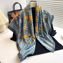 New Women Square Headscarf Four Seasons Popular Scarves Silk Scarf Hijab Hairband 90X90cm Beach Shawl Foulard Ribbon Neckerchief