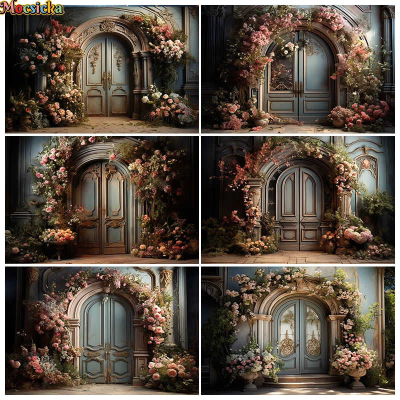 

Vintage Arch Wooden Door Background Photography Spring Flower Wedding Decor Newborn Adult Maternity Portrait Studio Photo Props